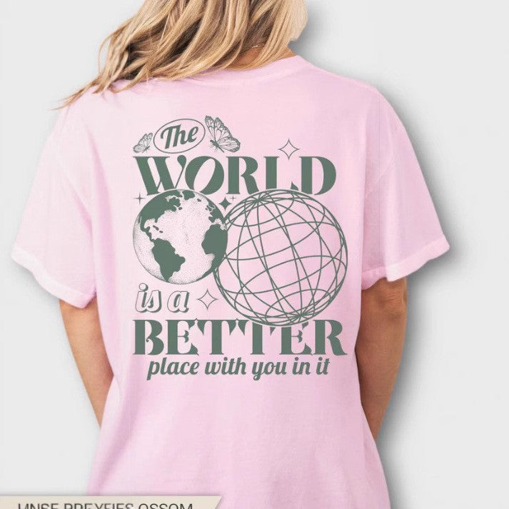 Letter 2D Printed Starry Sky Earth Cotton T-shirt Loose Short Sleeve Top