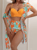 Women's Maple Leaf Printed High Waist Mesh Bikini Suit
