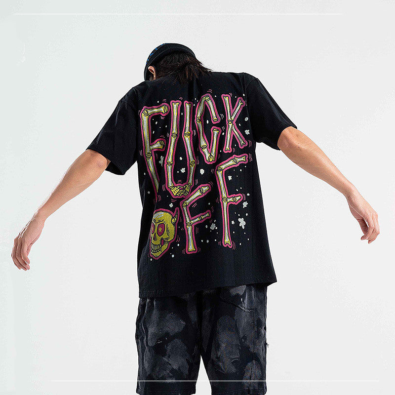 Men's Loose Couple Short-sleeved T-shirt With Bone Letter Print