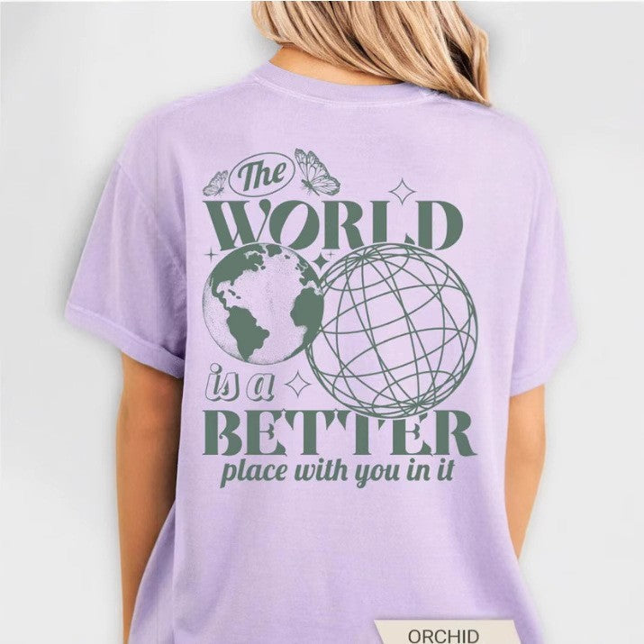 Letter 2D Printed Starry Sky Earth Cotton T-shirt Loose Short Sleeve Top