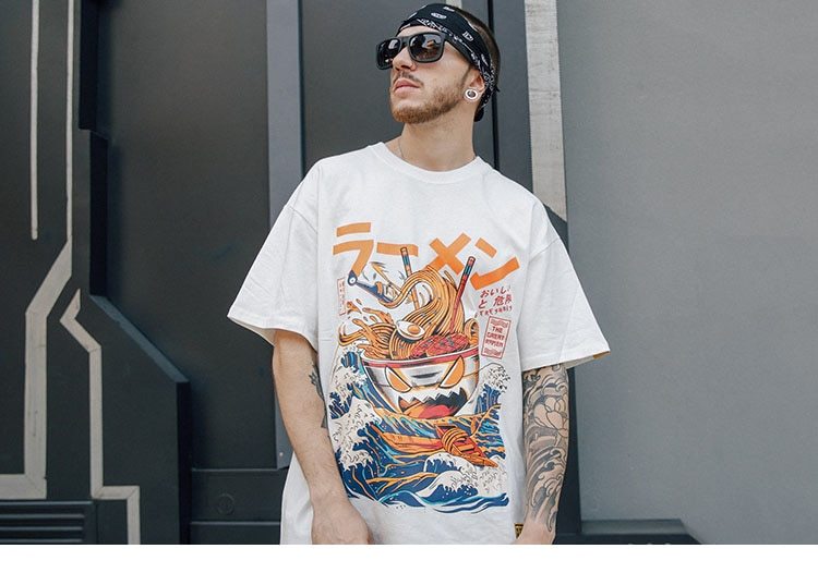 Japanese retro Harajuku style T-shirt men's short sleeve loose youth drop shoulder sleeves