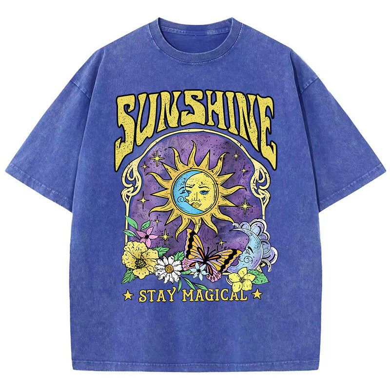 Sunshine Humor Sun Moon Flower Butterfly Casual T-shirt