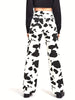 Womens Korean Wide Leg Jeans Fashion Cow Pattern Printing High-waist Denim Pants with Pocket