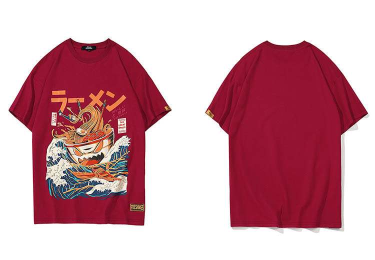 Japanese retro Harajuku style T-shirt men's short sleeve loose youth drop shoulder sleeves