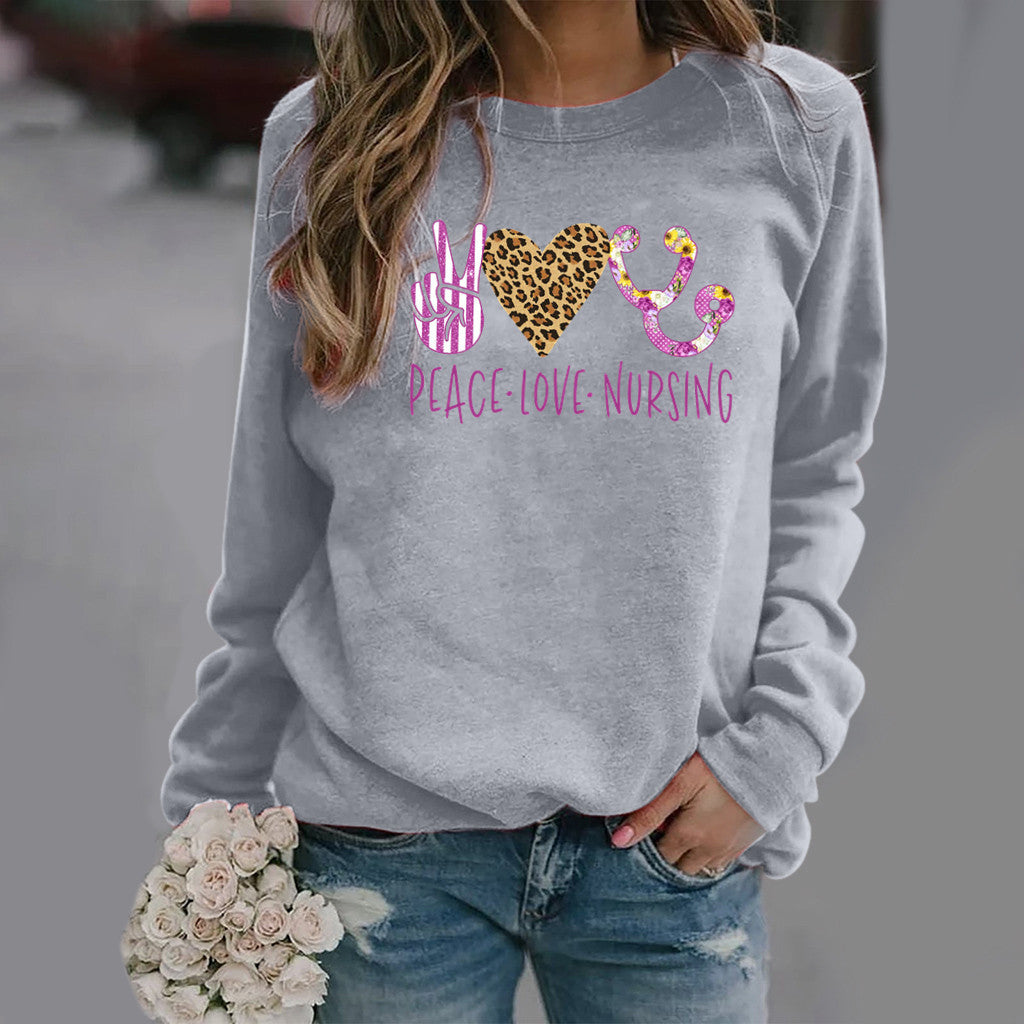 Pattern Printing Long-Sleeved Round Neck Sweater Women