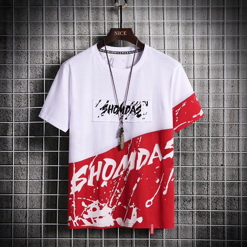 Summer Cotton Men's T-Shirt Loose Large Size Round Neck Pullover Half Sleeve