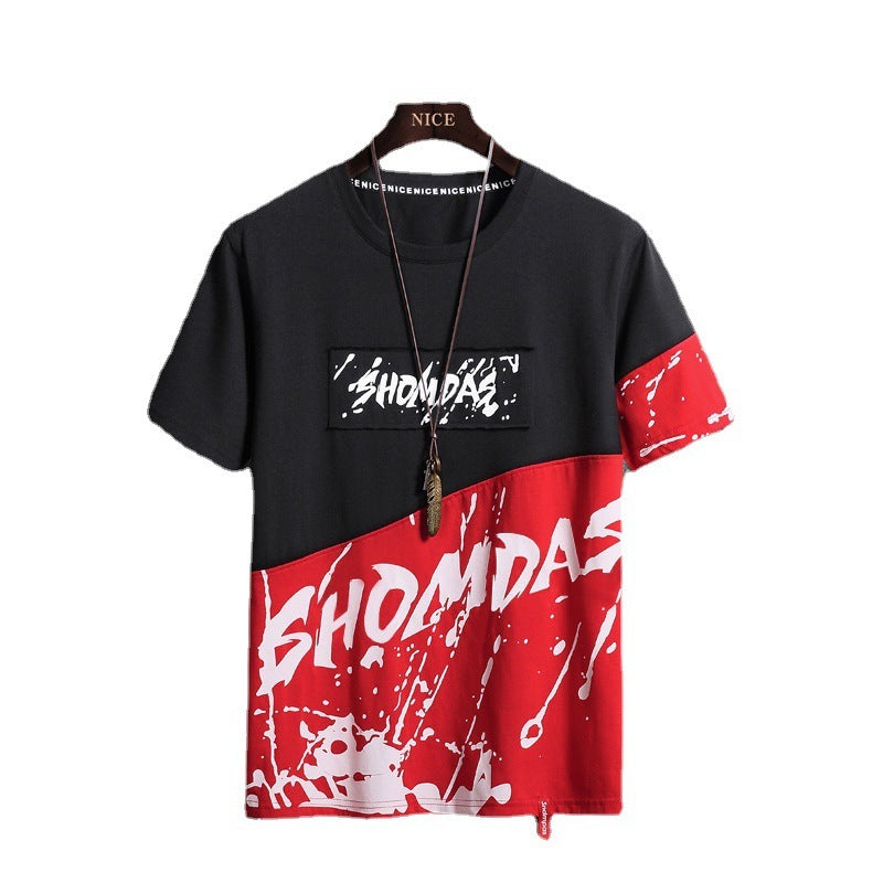 Summer Cotton Men's T-Shirt Loose Large Size Round Neck Pullover Half Sleeve