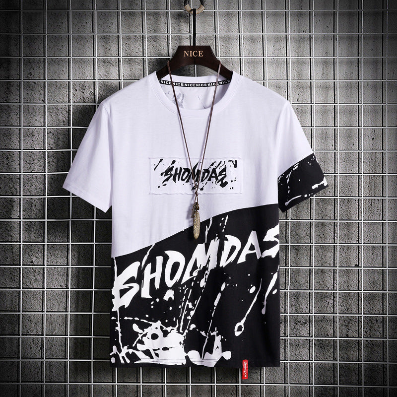 Summer Cotton Men's T-Shirt Loose Large Size Round Neck Pullover Half Sleeve