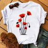 Floral Flower Pattern Printing Loose Summer Casual Ladies T Shirt