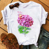 Floral Flower Pattern Printing Loose Summer Casual Ladies T Shirt