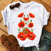 Floral Flower Pattern Printing Loose Summer Casual Ladies T Shirt