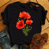 Floral Flower Pattern Printing Loose Summer Casual Ladies T Shirt