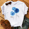 Floral Flower Pattern Printing Loose Summer Casual Ladies T Shirt