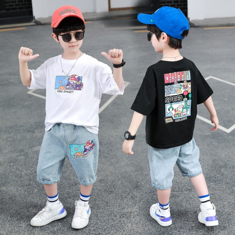 Casual Boys' Short Sleeve Two-piece Suit For Small And Medium-sized Children