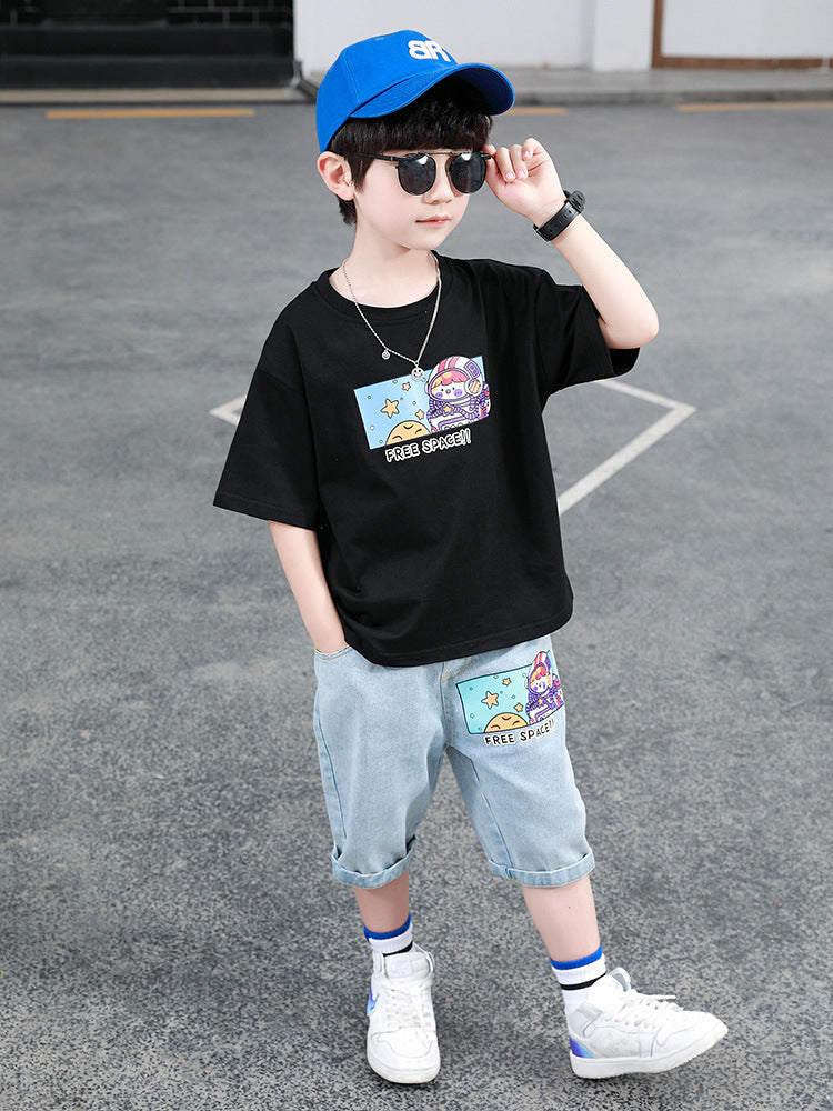Casual Boys' Short Sleeve Two-piece Suit For Small And Medium-sized Children
