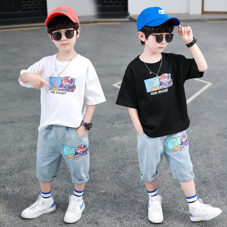 Casual Boys' Short Sleeve Two-piece Suit For Small And Medium-sized Children