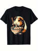 Guinea Pig Ramen Kawaii Neko Japanese Noodles Aesthetic T-Shirt Selected pure cotton interesting design DIY short sleeve t-shirt for men, soft and breathable, suitable for all seasons, comfortable, casual and sports, Halloween and Christmas gifts