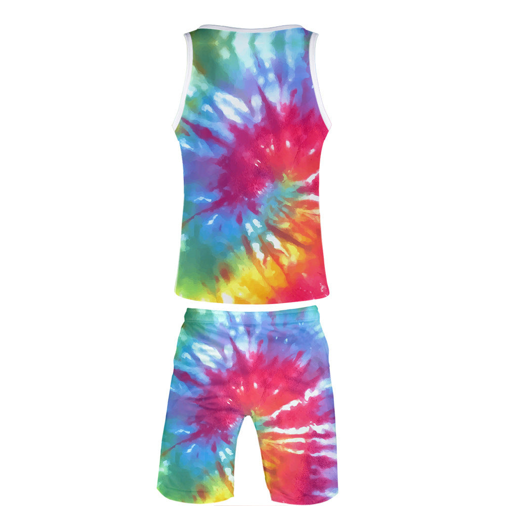 Peripheral 3D Color Printing Vest  Beach Pants Set