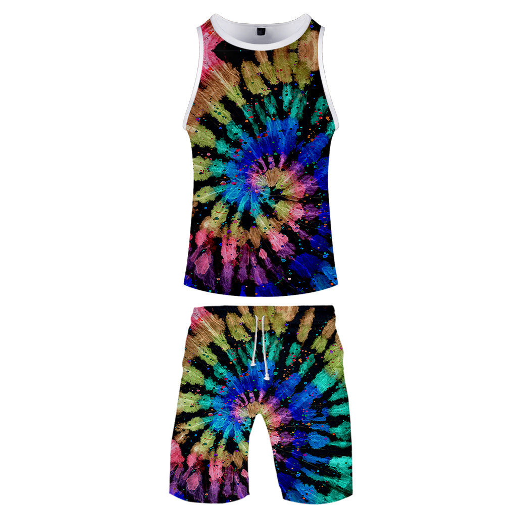 Peripheral 3D Color Printing Vest  Beach Pants Set