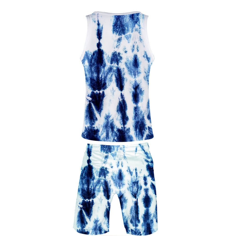 Peripheral 3D Color Printing Vest  Beach Pants Set