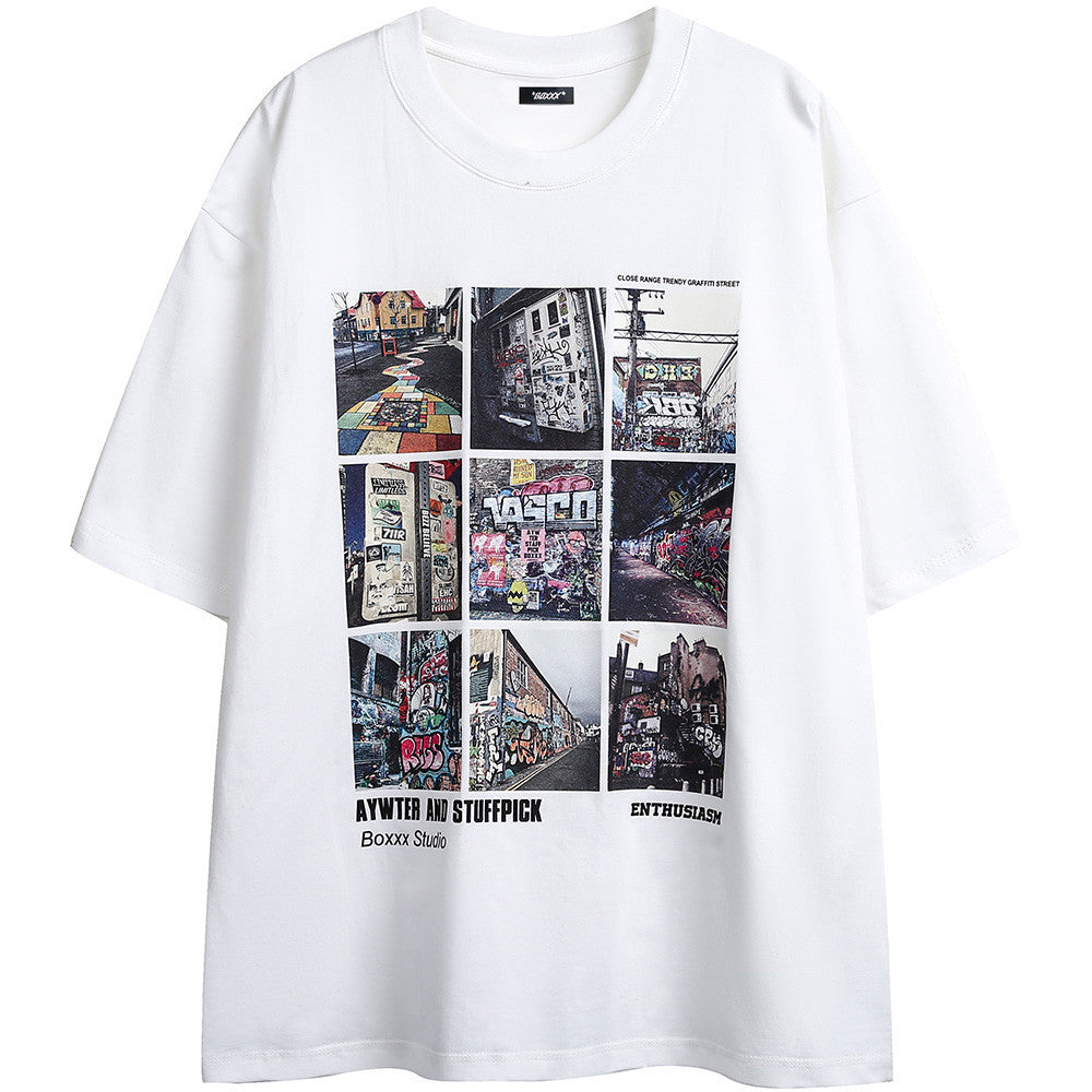 City Landscape Printed Short-sleeved T-shirt Men