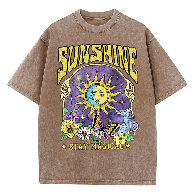 Sunshine Humor Sun Moon Flower Butterfly Casual T-shirt