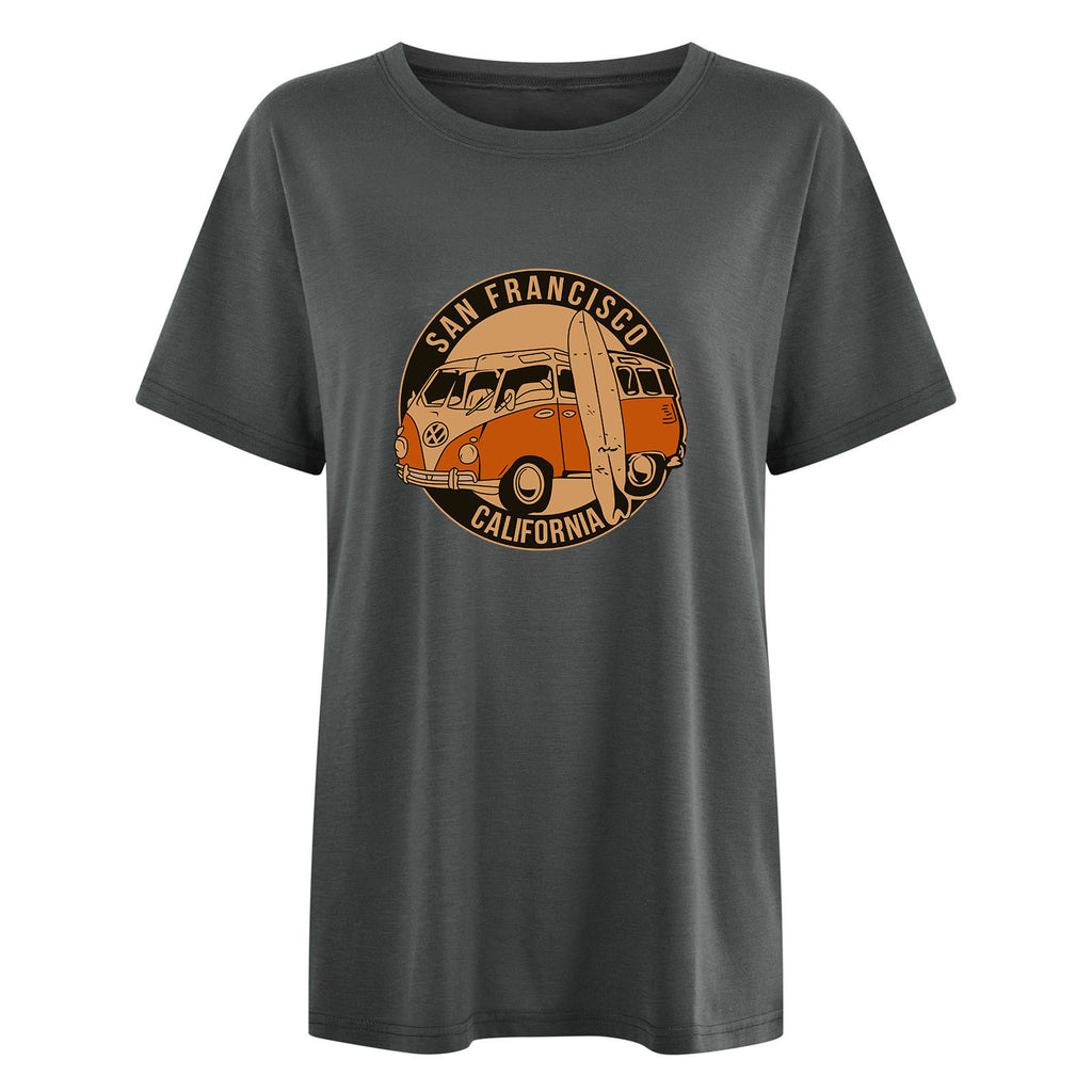 Women's Car Print Drop Shoulder Short Sleeve T-Shirt