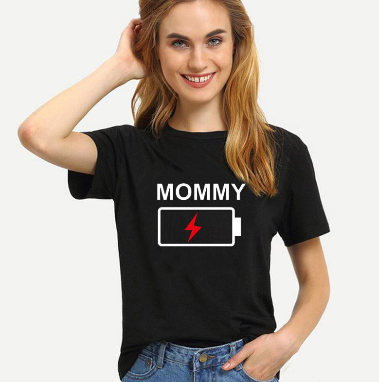 Battery Parent-Child Lightning Baby T-Shirt Top Pure Cotton