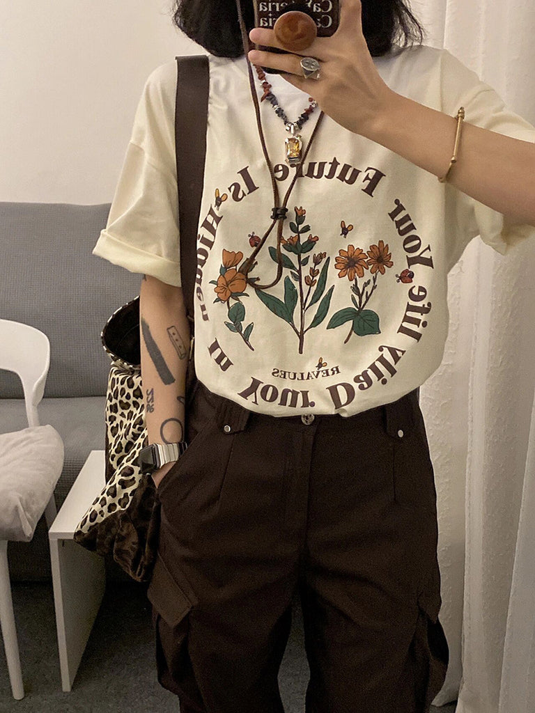 Women's Plus Size Half Sleeve Vintage Printed T-shirt