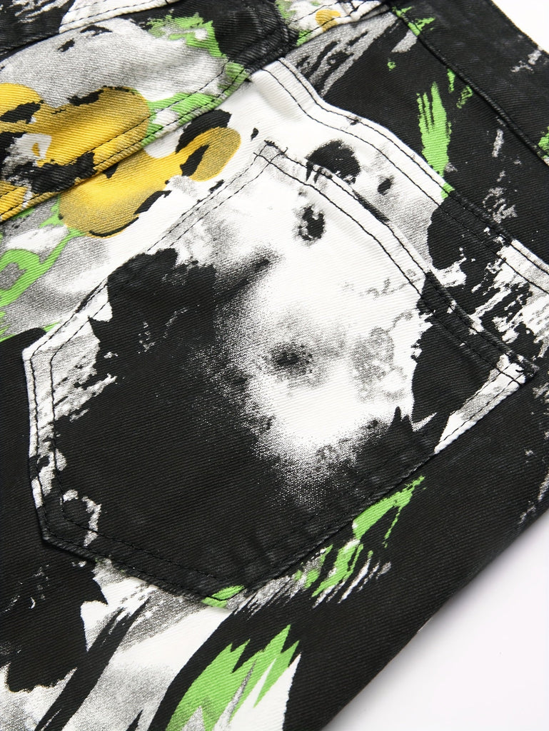 Men's Stylish Floral Print Jeans - Comfortable, Loose-Fit Denim with Pockets, Machine Washable - For Fashionable Men - Suitable for Casual Wear - Great Gift for Birthday or Holiday