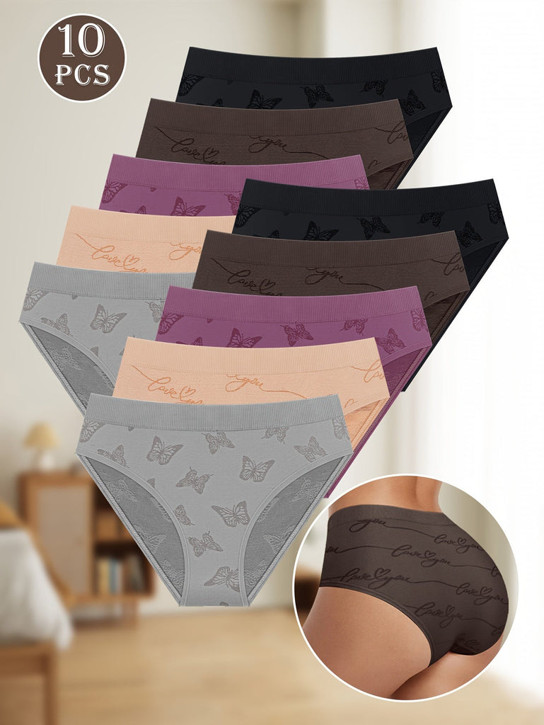 10-Pack Women'S Low-Rise Briefs with Butterfly Prints, Soft And Comfortable, Sexy