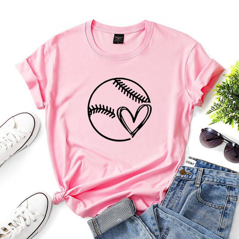Love baseball pattern women's shirt casual T-shirt