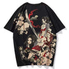 Men's Japanese-style Tattoo T-shirt Cherry Blossom Pattern Top