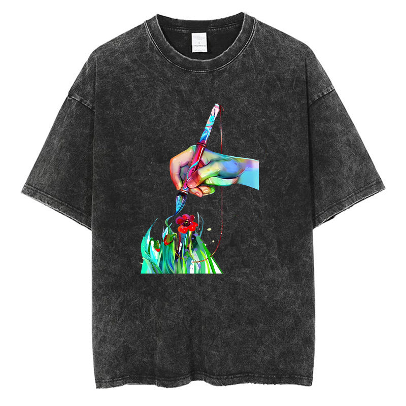 Scribble Line Creative Graffiti Graphic Cotton Short T-shirt