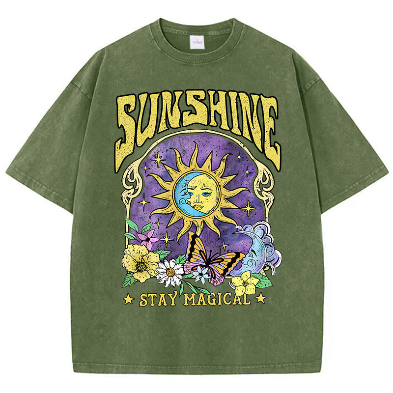 Sunshine Humor Sun Moon Flower Butterfly Casual T-shirt