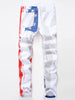 1pc Men'S American Flag Print Skinny Faux Denim, Cotton Blend, Medium Stretch, All-Season Street Style, Zipper Fly, Woven Faux Denim Pants for Teens