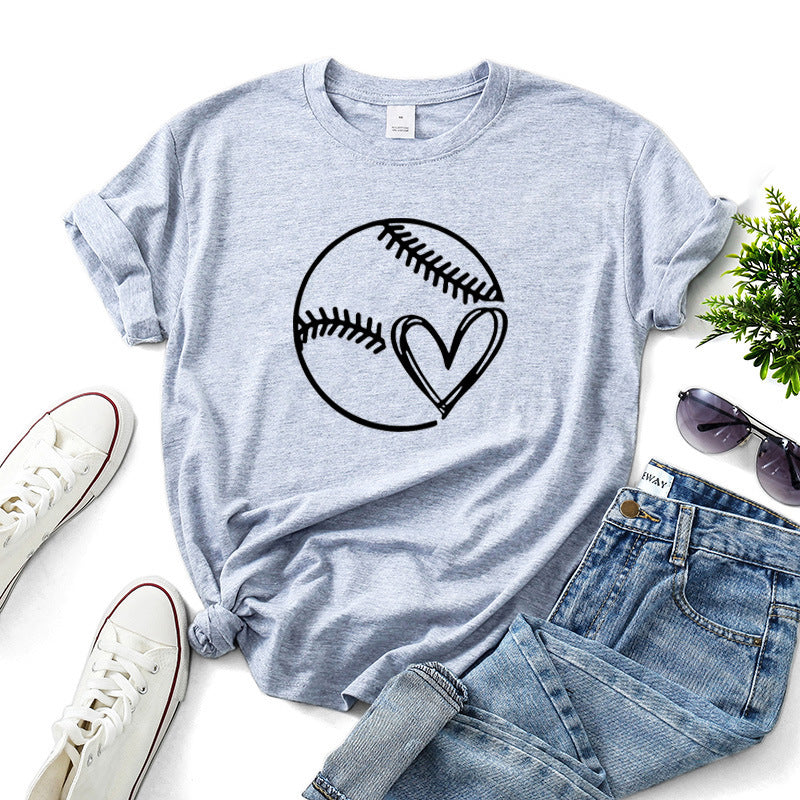 Love baseball pattern women's shirt casual T-shirt