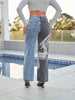 Women's Casual Dragon Print Straight-Leg Jeans - High Waist, Non-Stretch Denim, Machine Washable, Jeans