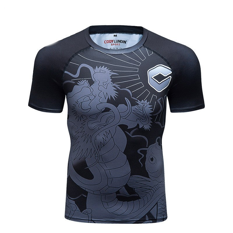 3D Digital Printing Short Sleeve Trendy Men's Quick-drying Fitness Tights