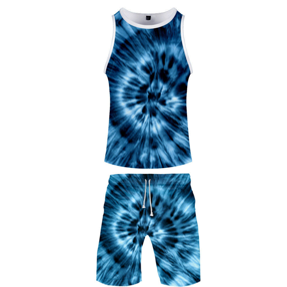 Peripheral 3D Color Printing Vest  Beach Pants Set
