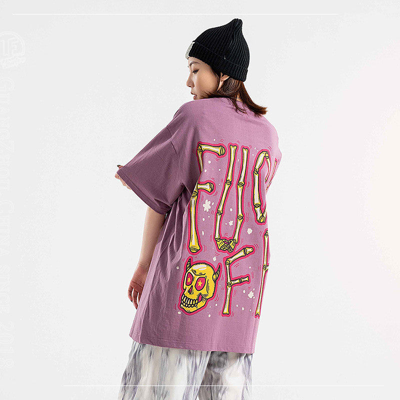 Men's Loose Couple Short-sleeved T-shirt With Bone Letter Print