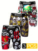3PCS Sports Underwear, Quick Drying Moisture Wicking Breathable Comfy Boxer Briefs Shorts, Swim Trunks For Beach Pool, Halloween Skull Rose Pattern Print Trendy Underpants Men's printed sports underwear, breathable, extended running shorts