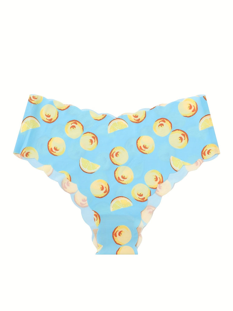 8 Pcs Seamless Fruit & Vegetables Print Briefs, Ultra-Comfy Stretchy Intimates Panties with Breathable Fabric for Women