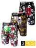 3PCS Sports Underwear, Quick Drying Moisture Wicking Breathable Comfy Boxer Briefs Shorts, Swim Trunks For Beach Pool, Halloween Skull Rose Pattern Print Trendy Underpants Men's printed sports underwear, breathable, extended running shorts