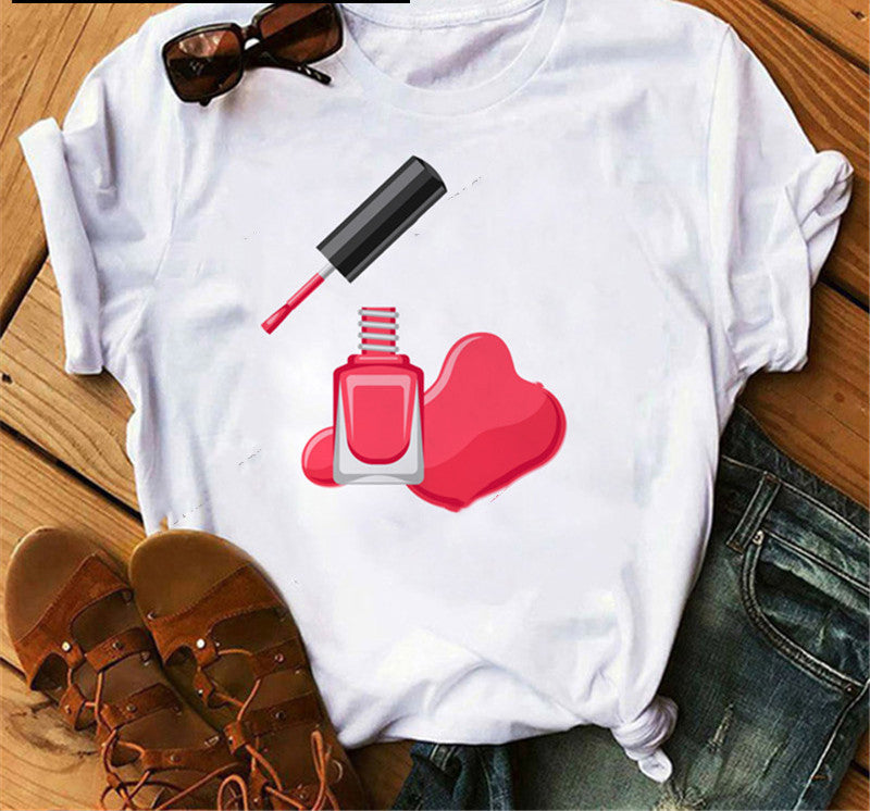Collar Loose Fashion Casual Ladies T-Shirt Short Sleeve