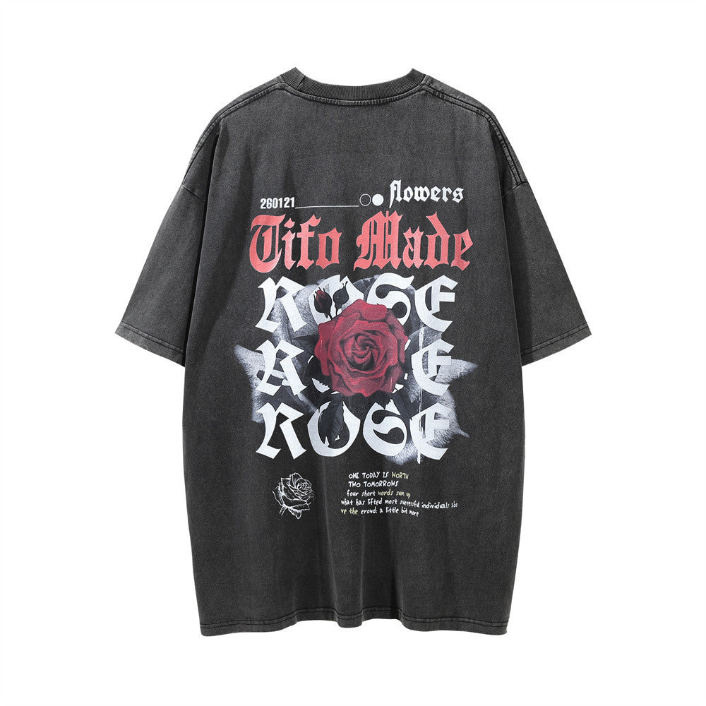 Rose Printed Round Neck T-shirt For Men