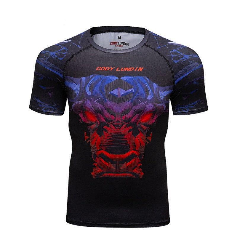 3D Digital Printing Short Sleeve Trendy Men's Quick-drying Fitness Tights