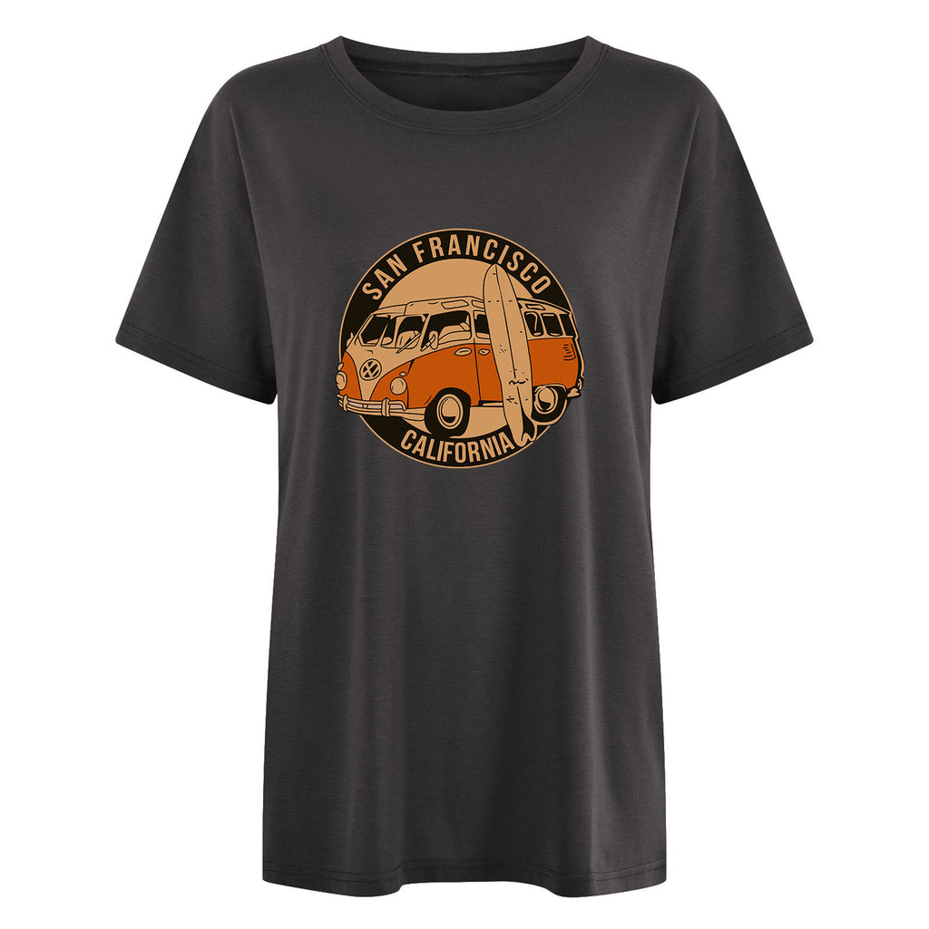 Women's Car Print Drop Shoulder Short Sleeve T-Shirt