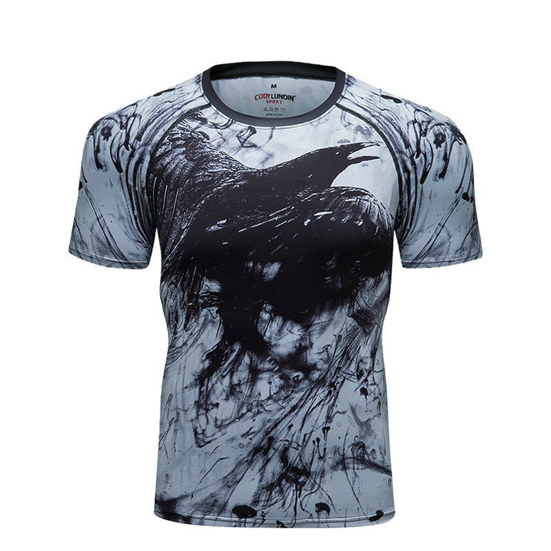 3D Digital Printing Short Sleeve Trendy Men's Quick-drying Fitness Tights