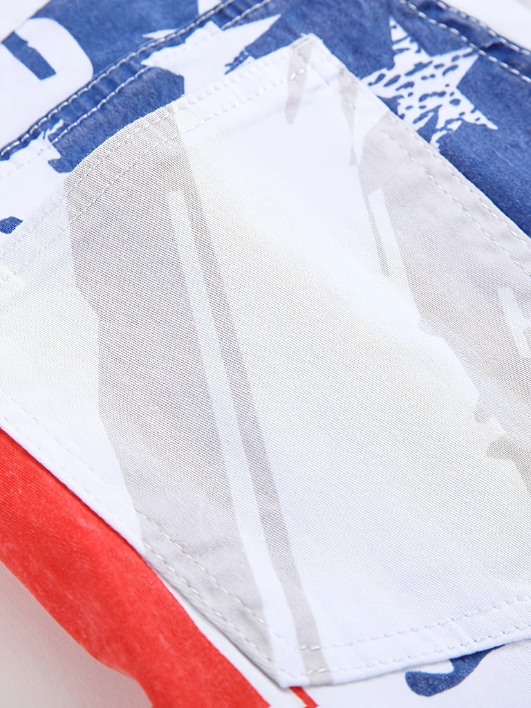 1pc Men'S American Flag Print Skinny Faux Denim, Cotton Blend, Medium Stretch, All-Season Street Style, Zipper Fly, Woven Faux Denim Pants for Teens